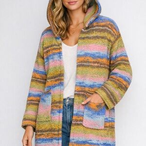 Easel Multicolor Textured Knit Sweater Pastel Cardigan Large